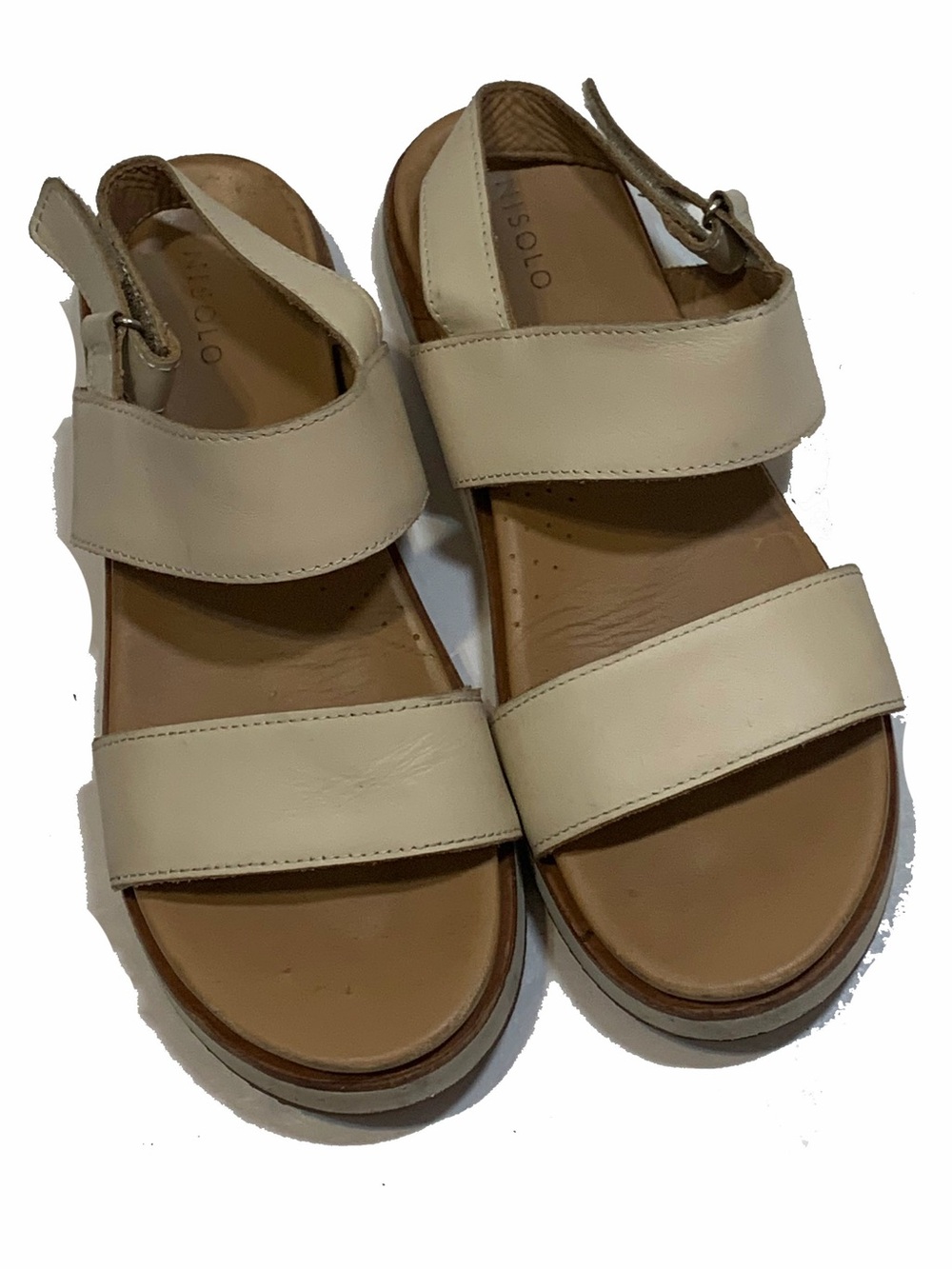 NISOLO Women’s Cream Leather Two-Strap Sandals